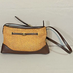 De Colección Etienne Aigner Cuero Tejido Yute Bolso de Mano Cartera Coñac Usado en Excelente Condición Marrón Tostado - Imagen 1 de 9