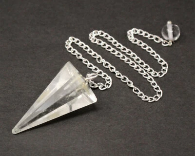 Clear Quartz Faceted Pendulum with Chain (Facet Crystal Reiki)