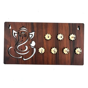 Ganesha Design Wooden Key Holder Home Office Decor  Hanging with 7 Hook - Brown - Picture 1 of 2