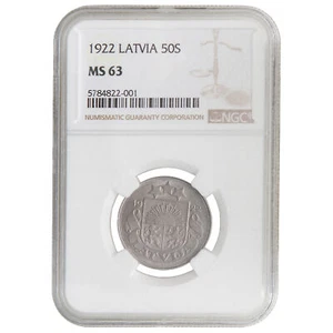 Coin in NGC slab "50 santimu 1922, Latvia, MS 63" - Picture 1 of 2