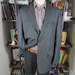 Perry Ellis Mens Sport Coat Blazer Two Button Charcoal Gray Twill Poly Blend 44R - Picture 1 of 16