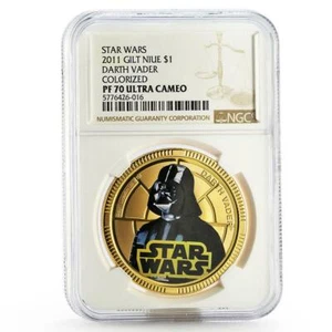 Niue 1 dollar Star Wars Darth Vader Sith PF70 NGC colored gilded coin 2011 - Picture 1 of 2