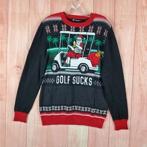 Travis Mathew Mens Christmas Sweater Small Black Golf Sucks Long Sleeve Pullover - Picture 1 of 12