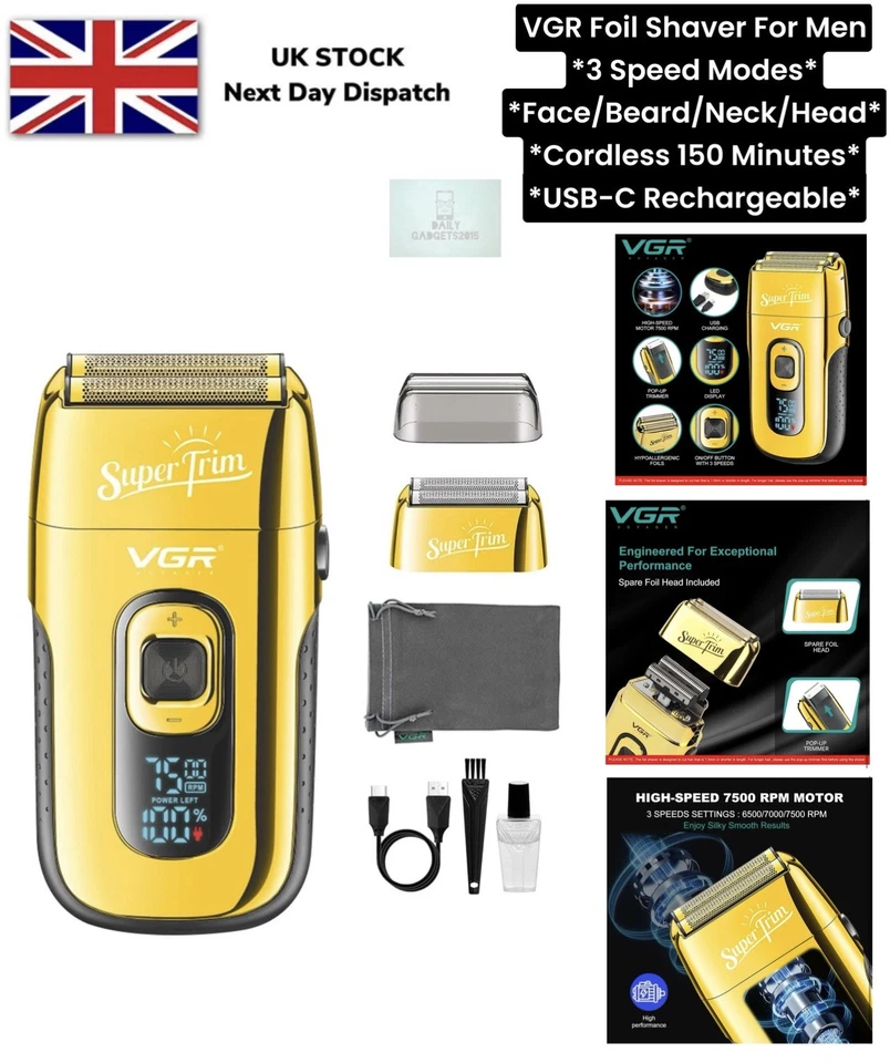 Elektrorasierer Folienrasierer Herren Kabellos Rasiermaschine Skin Fade Barber Kit VGR