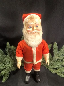 Vintage Weihnachten ~ Santa Puppe Figur ~ rot & weiß Leinen ~ schwarze Stiefel ~ Hongkong - Bild 1 von 13