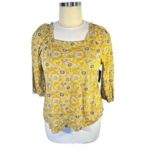 Style & Co Blouse Women's L Cottage Floral Chintz Square Neck 3/4 Sleeve Gathers - Picture 1 of 12