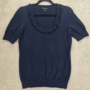 BANANA REPUBLIC Damski krótki rękaw Bawełna Marszczona Scoop Neck Granatowy Sweter M - Zdjęcie 1 z 21