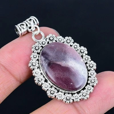 Pingente de porcelana jaspe folheado a prata 925 feito à mão de 1,97" - Imagem 1 de 3