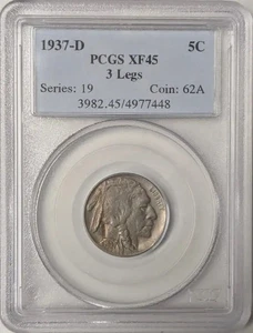 1937 D 3 Legged Buffalo Nickel PCGS XF-45 3 Legs - Picture 1 of 2