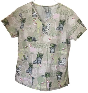 Sesame Street Oscar The Grouch Womens Scrub Top Short Sleeve Size XS - Picture 1 of 8