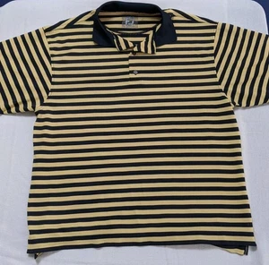 FootJoy Pro Dry Lisle Golf Polo Shirt Poliestere Navy Giallo Righe Uomo Taglia L - Foto 1 di 8