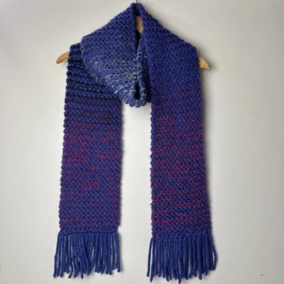 Cachecol de malha robusto feito à mão franja roxa boho anos 90 fada grunge artístico 90” - Imagem 1 de 4