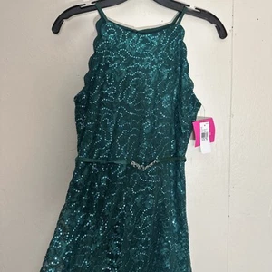 Amy Byer ärmelloses asymmetrisches Kleid smaragdgrün mit Pailletten Junior Gr. 16 neu mit Etikett - Bild 1 von 12