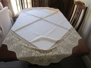 MARY CARD LABURNUM FILET CROCHET LACE EDGED LARGE TABLECLOTH - Picture 1 of 17