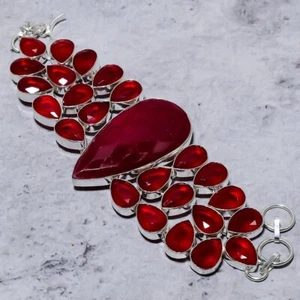 Ruby(Simulated) Handmade 925 Sterling Silver Bracelet 7-8" Gift for Her V319 - Picture 1 of 3
