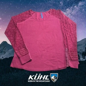 Kuhl Women's Alva Thermal L/s Waffle Knit Velvet Accent Lasercut Wine L FLAWED - Picture 1 of 10