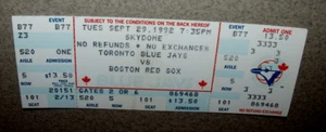 Toronto Blue Jays 9/29/1992 Ticket Stub vs Boston Red Sox Eric Wedge Last MLB HR - Picture 1 of 2