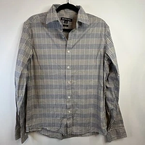 Michael Kors Mens Medium Shirt Button Up Long Sleeve Plaid Slim Fit Gray Green - Picture 1 of 13