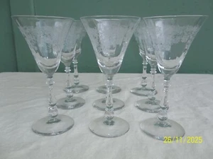 Set of 9 Vintage/ Antique Etched Needle Paneled Elegant Wine Glasses 6 3/8" - Picture 1 of 9