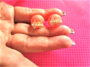 Ohrringe doppelseitig Kristall Schleife Koralle Kugel - Bild 1 von 3