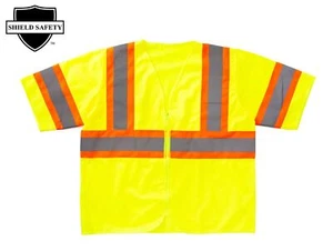 Gelbe Warnweste, silbernes Band mit orangem Besatz ANSI 2X-Large, 25 Stück - Bild 1 von 1
