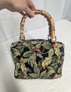 Relic Tropical Print Handbag Purse Bamboo Handles Crossbody Strap Black Red - Picture 1 of 20