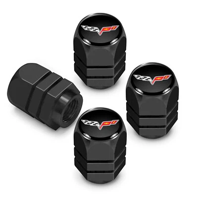Chevrolet Corvette C6 Black on Black Hexagon Aluminum Tire Valve Caps - Image 1 of 4