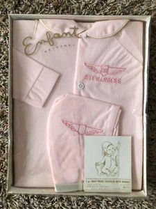 Vintage Enfant Original, 1 pc. snap front traveler w/ bonnet, for infants, pink - Picture 1 of 7