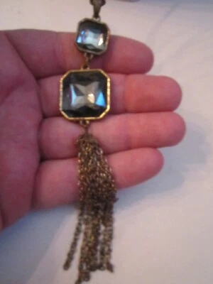 COLLAR DE METAL VINTAGE CON COLGANTE DE CRISTAL FACETADO - 24" DE LARGO - OFC-11 Foto 1 de 3