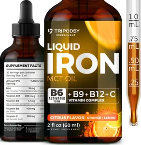 Liquid Iron Supplement for Women and Men - Iron Drops with B6, B9, B12, Vitamin - Picture 1 of 12