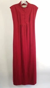 Vtg Patty O'Neil High Collar Asian Inspired Maxi Arnel Sueded Red XS Size 0 2 - Picture 1 of 12