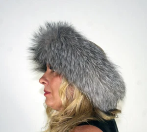 New Indigo Silver Fox Fur Headband Efurs4less - Picture 1 of 5