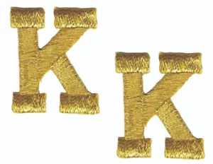 Gold Block Letter K Patch Embroidered Cut Out Iron on Sew on (1" in) Lot of 2 - Picture 1 of 2