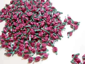 Offray antico rosa rosa raso piccolo fiore bocciolo di rosa x 20 pz foglia verde mare B11 - Foto 1 di 4
