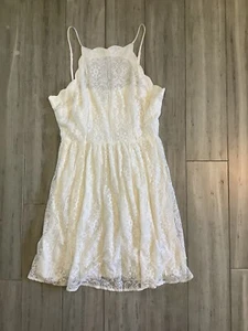 Mini Vestido Boho American Eagle Outfitters Talla S Crochet Encaje Tejido Marfil Babydoll - Imagen 1 de 7