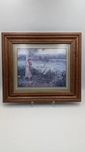 Seltener gerahmter Druck Bettie Felder Mary Had Little Lamb Lady Sheep HOMCO  - Bild 1 von 9