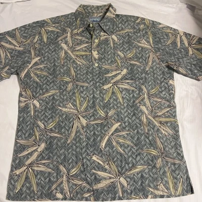 Camisa Hawaiana Vintage Pullover Mediana Bambú Tejido Lauhala Patrón Hecho en Hawaii Foto 1 de 4