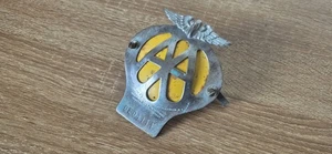 GENUINE VINTAGE ENAMELLED WINGED AA CAR BADGE YELLOW BACK 1962 /1963 + BOLTS - Picture 1 of 4