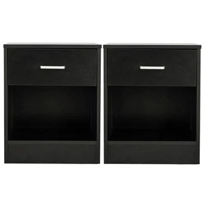 Set of 2 Bedroom Bedside Table Nightstand End Side With Drawer and Open Shelf - Picture 1 of 10