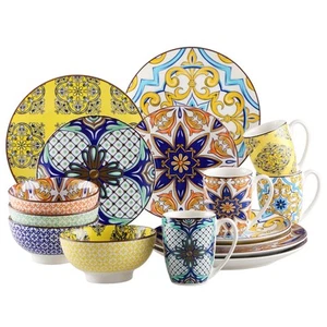 16pcs Dinner Set Jasmin Pattern Ceramic Tableware Dinnerware Plates Bowls Mugs - Picture 1 of 7