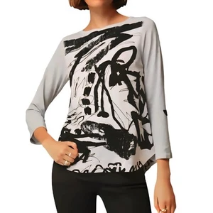 NWT- ALI MILES Gray Black Abstract Art Textured Knit Pullover Tunic Top MEDIUM - Picture 1 of 15