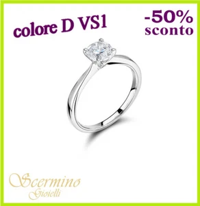 ANELLO DI MATRIMONIO ORO BIANCO 18K DIAMANTE NATURALE 0.60 CERTIFICATO - Picture 1 of 5