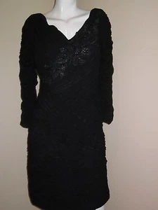 Sue Wong gerafftes plissiertes verziertes langes Ärmelkleid schwarz Gr. 10 neu - Bild 1 von 6