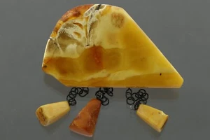 VINTAGE ANTIQUE Large Genuine BALTIC AMBER Egg Yolk Brooch Pin 11g 200326-9 - Picture 1 of 3