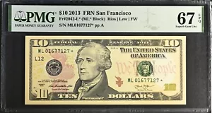 2013 $10 Federal Reserve Note Fr-2042-L* San Francisco PMG67 Superb Gem EPQ - Picture 1 of 2