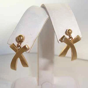 Delicate Solid 14K Y Gold XOXO Hugs & Kisses dangling Earrings Fine Jewelry - Picture 1 of 3