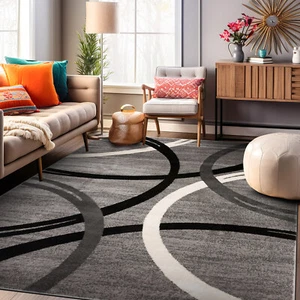 Rugshop Area Rug Modern Abstract Circles Design Dining Room Rugs Gray Rugs 5x7 - Picture 1 of 10