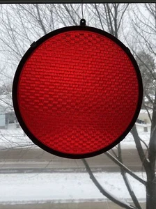 12" Signal Red Traffic Lens With Custom Hanging Bracket Vintage Kopp Glass - Picture 1 of 5