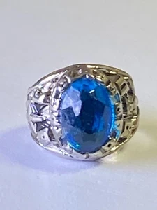HS Silver tone Class Ring Charm Glass Imitation Gumball 1990 Blue NOS Vintage - Picture 1 of 6