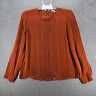 J Crew Top Blouse Women's Size 6 100% Silk Lace Long Sleeve Button Back Brown -S